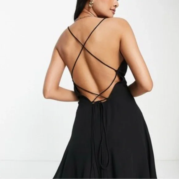 ASOS DESIGN Formal SemiFormal cami strappy mini skater dress  Black - Picture 2 of 6